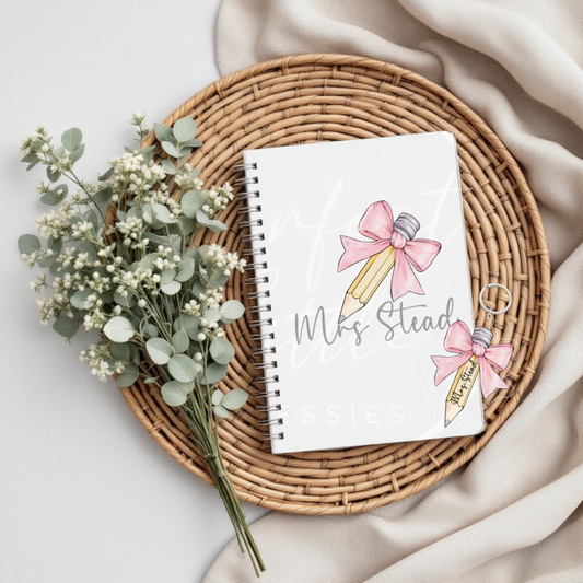 Teacher's Notebook - Pink Bow Pencil Design