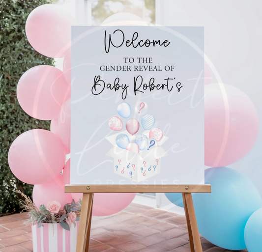 Gender Reveal Baby Sign - Box Balloon Design
