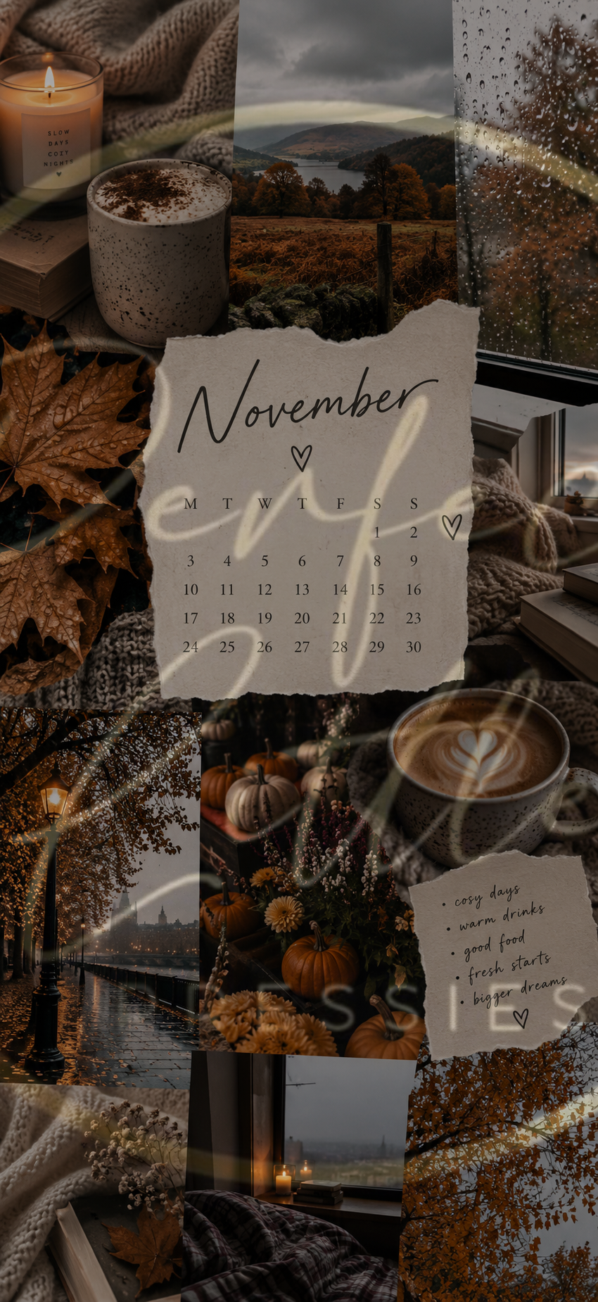 Digital Download - Phone Wallpaper November Aesthetic Cosy With Text