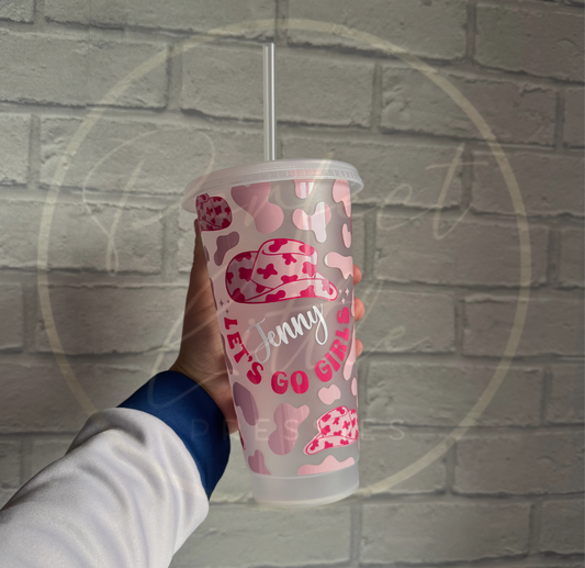 Cowgirl/Cow Print Design - 24oz Personalised Cold Cup