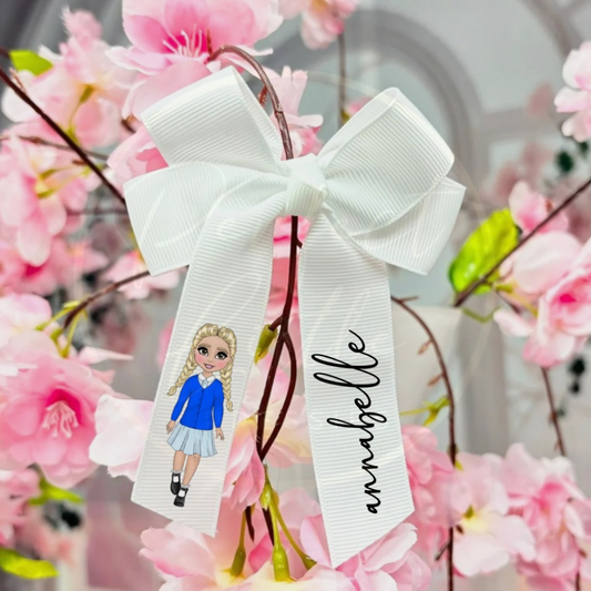 Blue School Uniform Dolly - Hair Bow