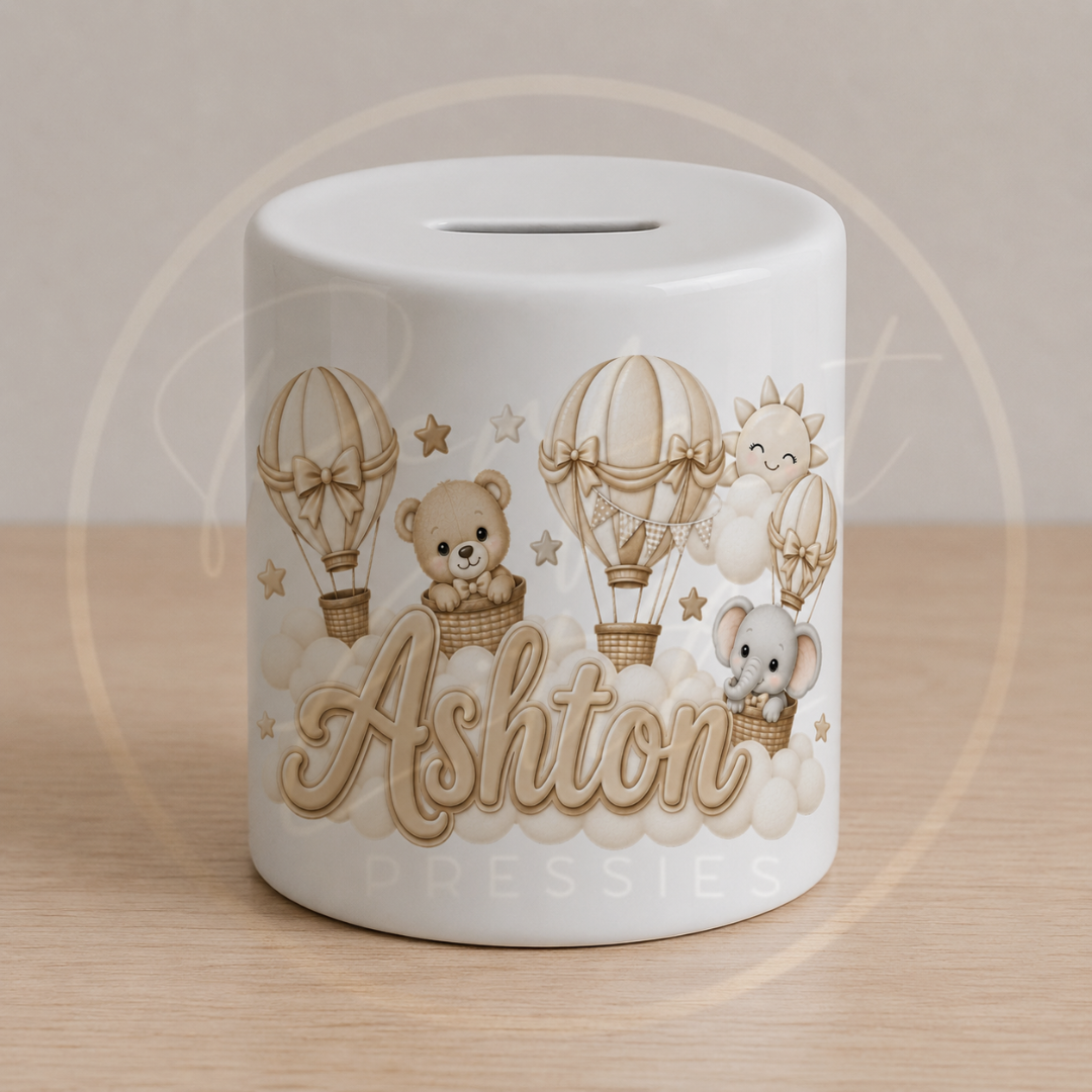 Ceramic Money Jar - Beige Boy Hot Air Balloon