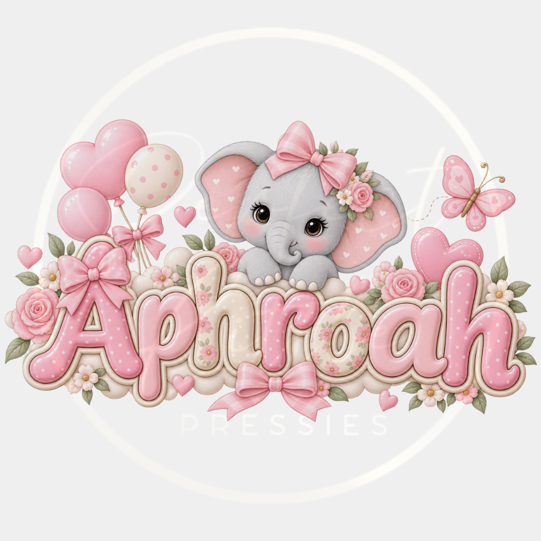 CUSTOM ADHESIVE DECAL - Pink Floral Elephant