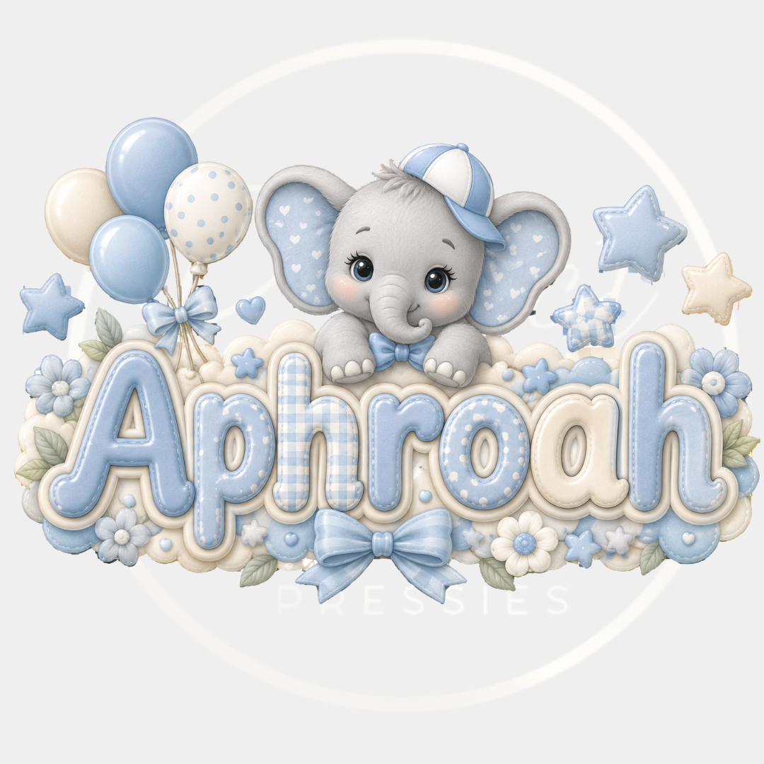 CUSTOM ADHESIVE DECAL - Blue Gingham Elephant