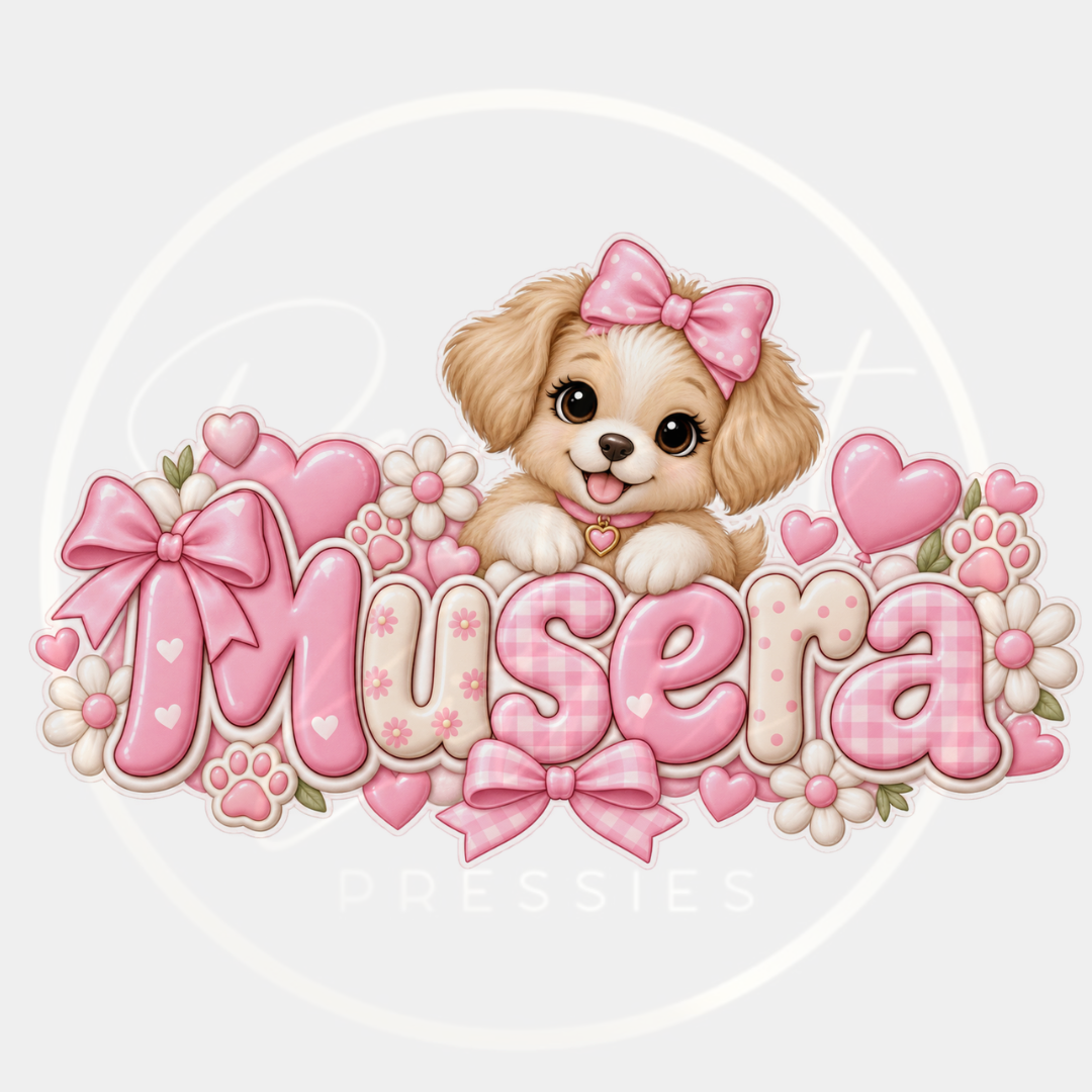 CUSTOM ADHESIVE DECAL - Pink Gingham Puppy