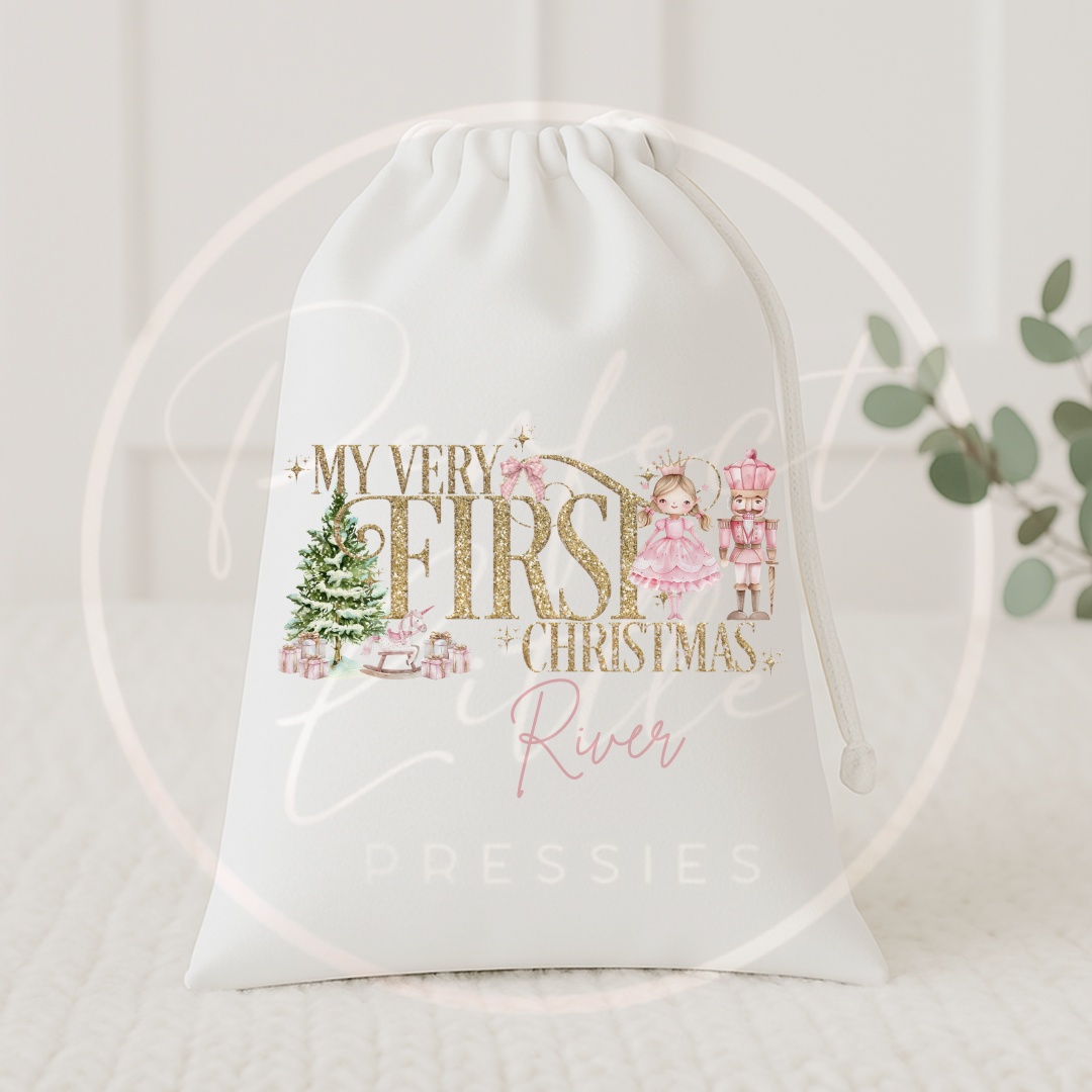 Christmas Drawstring Bag - Pink Very First Christmas Nutcracker