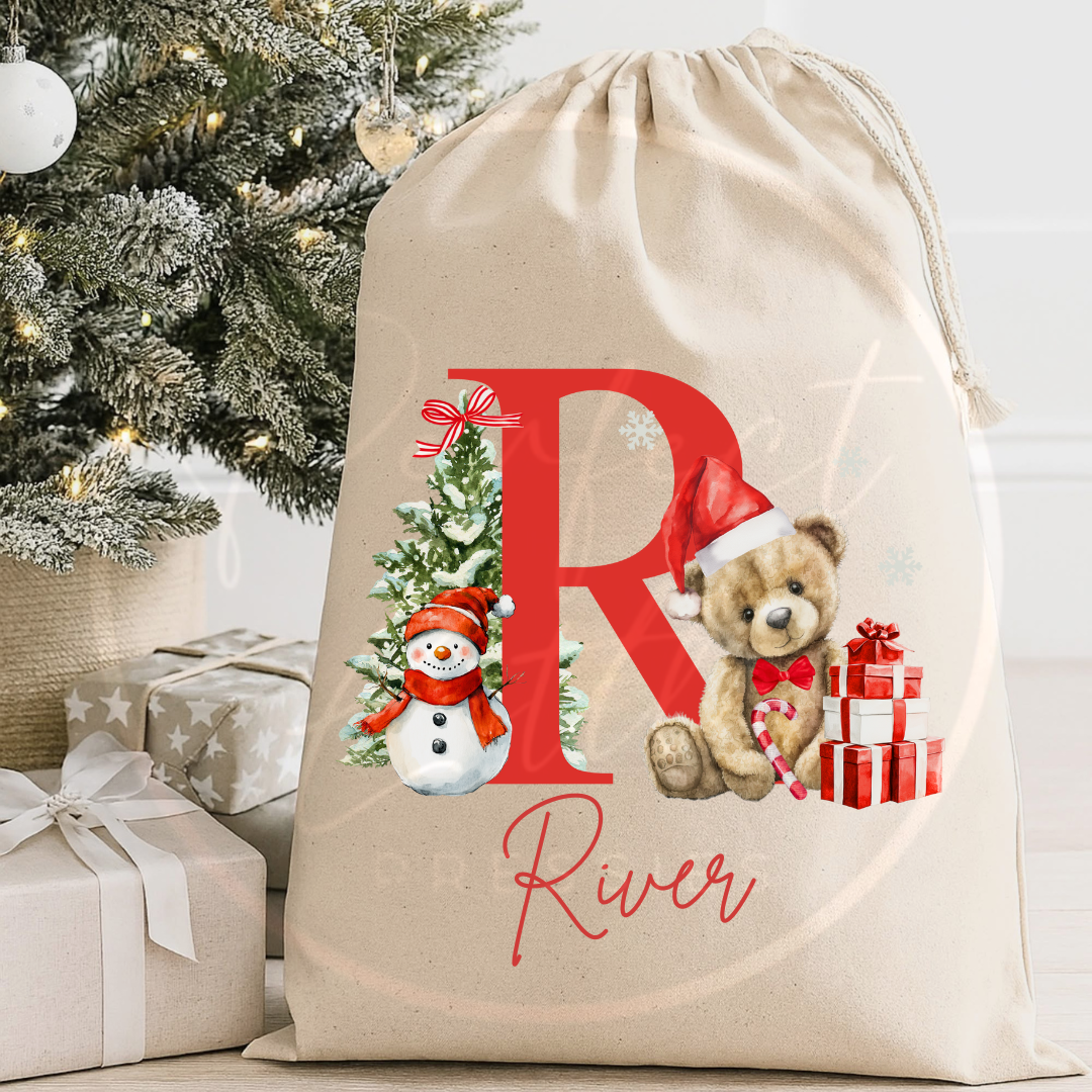 Christmas Sack - Red Bear Initial