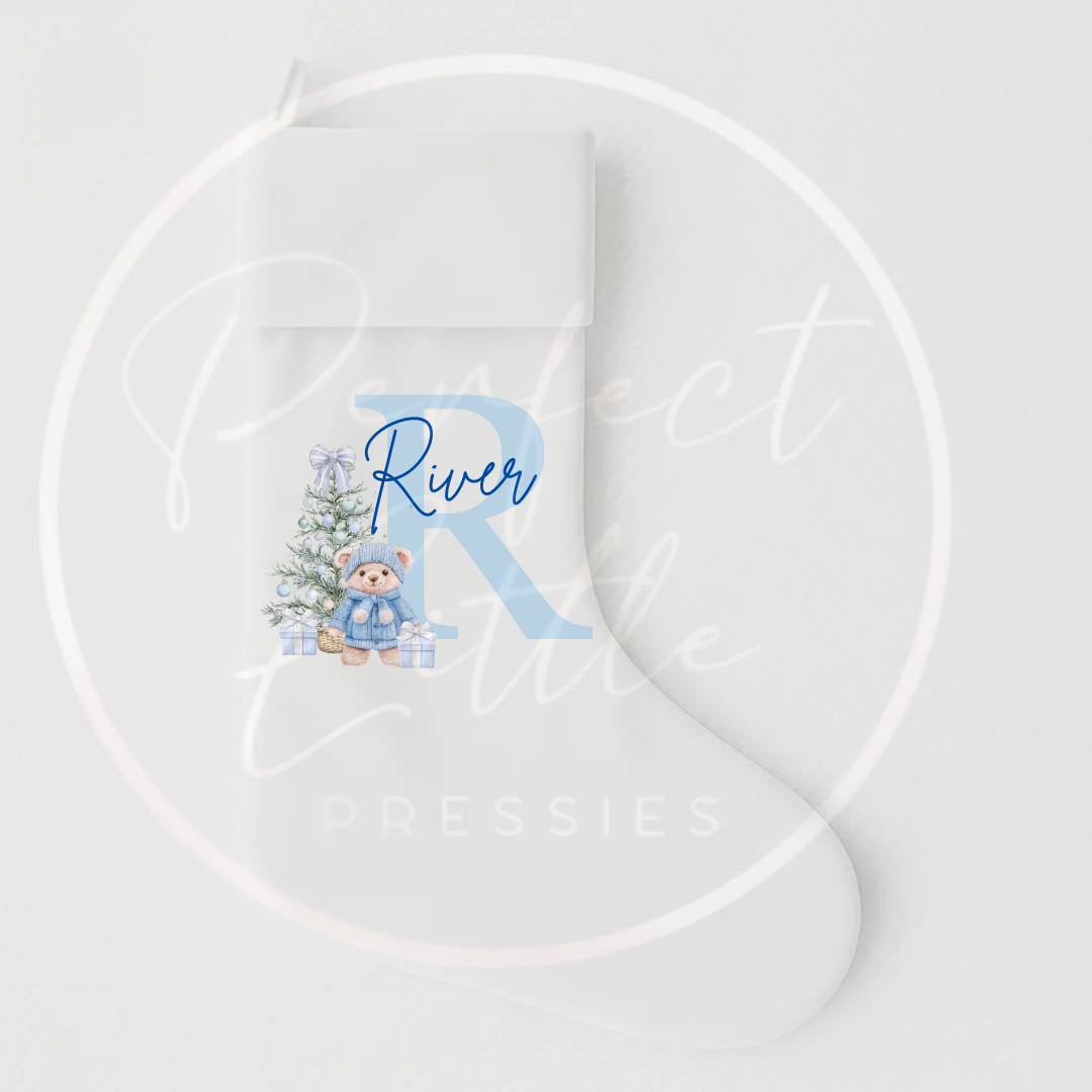 Christmas Stocking - Blue Bear Tree Initial