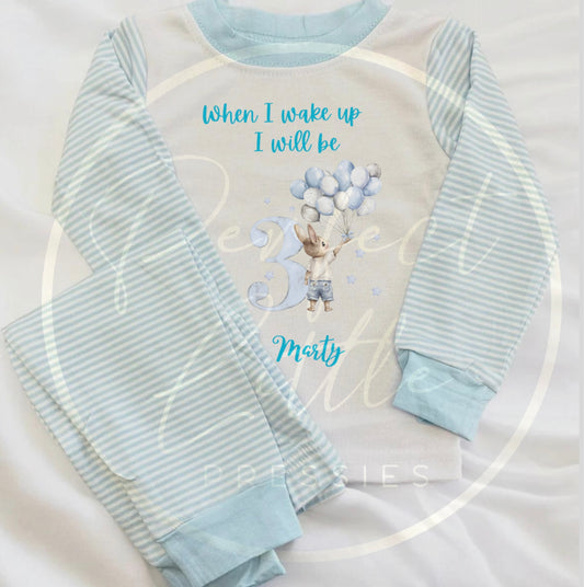 Kids Blue Birthday Dungaree Bunny Pyjamas