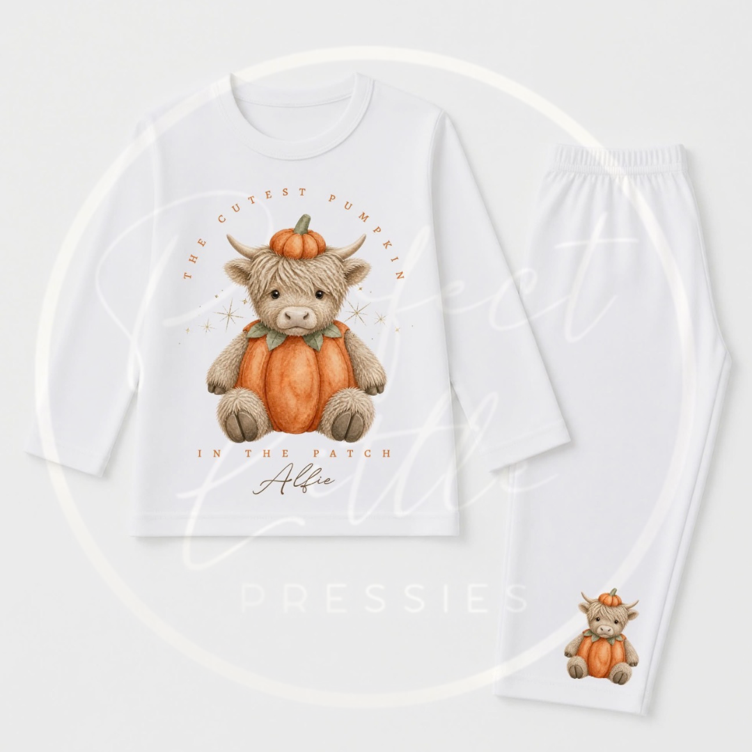 Pyjamas/Lounge Set - Cutest Pumpkin In The Patch Highland Cow