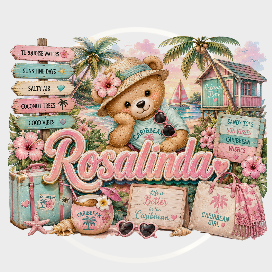 CUSTOM ADHESIVE DECAL - Pink Little Caribbean Bear