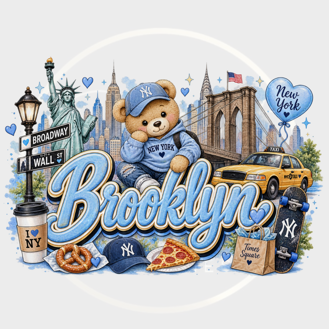 CUSTOM ADHESIVE DECAL - Blue Little New York Bear