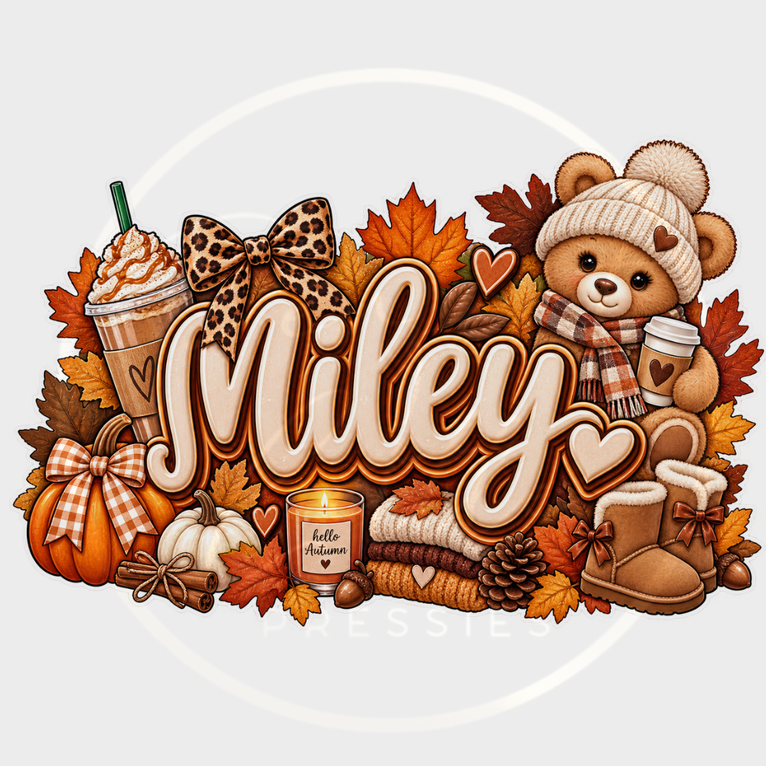 CUSTOM ADHESIVE DECAL - Little Autumn Bear Name