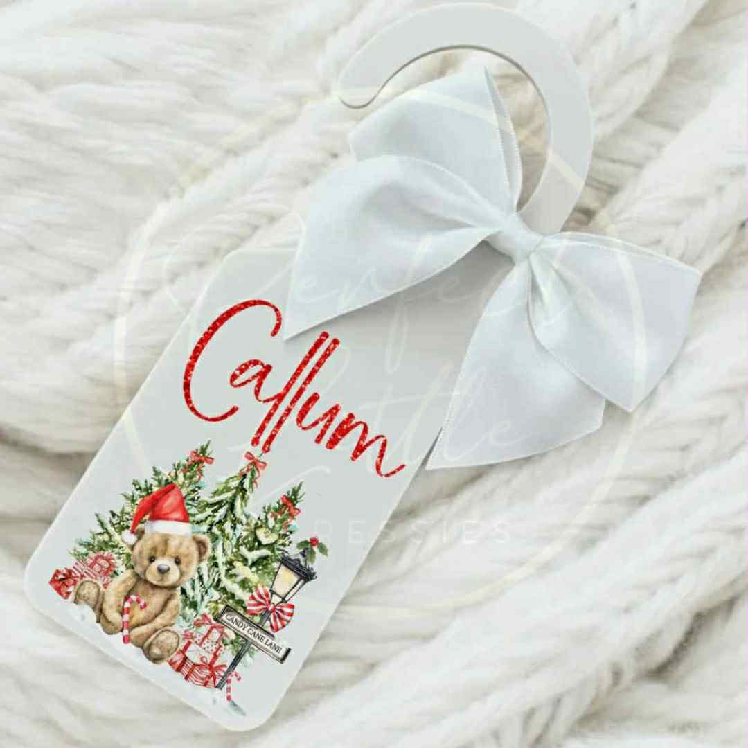 Christmas Door Hanger - Teddy Candy Cane Lane
