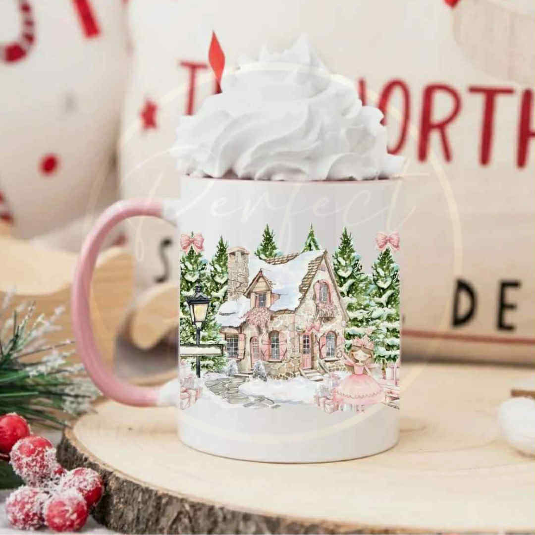 Christmas Mug - Pink House Scene