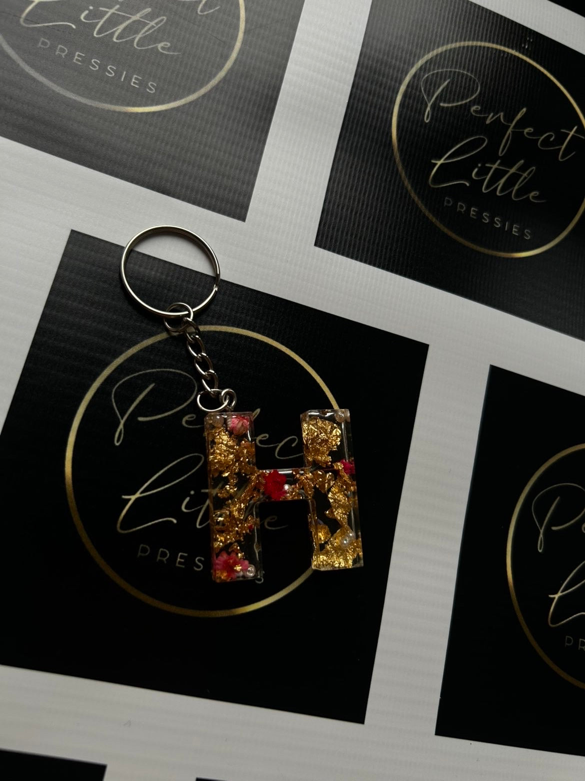Resin Keyring - Red/Gold H