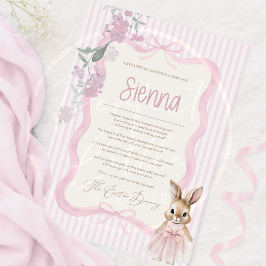 Easter - Pink Bunny Pinstripe Portrait Certificate