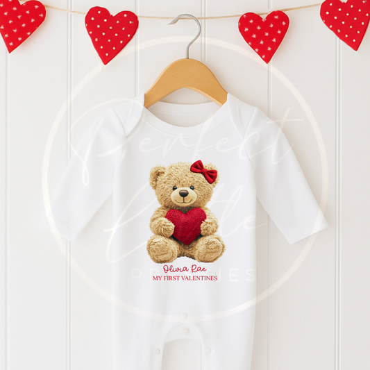 Valentines - Heart Bear Bow Sleepsuit