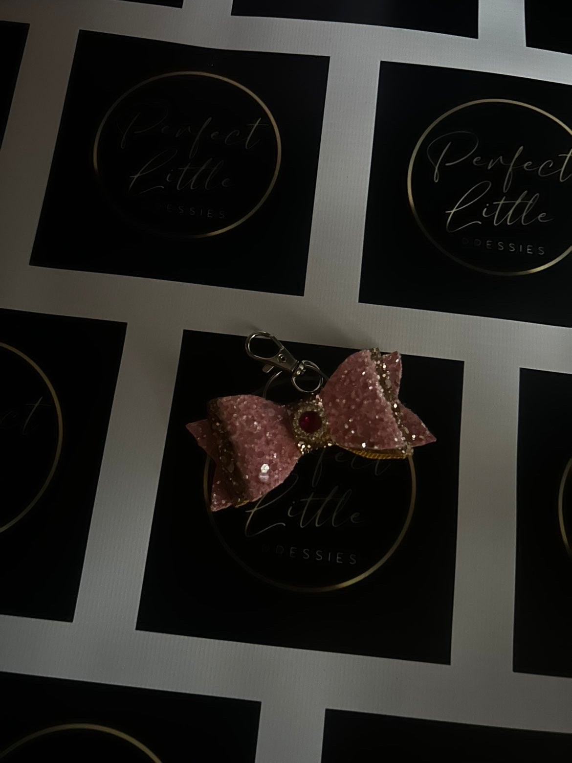 Bow Keyring - Pink Glitter Diamanté
