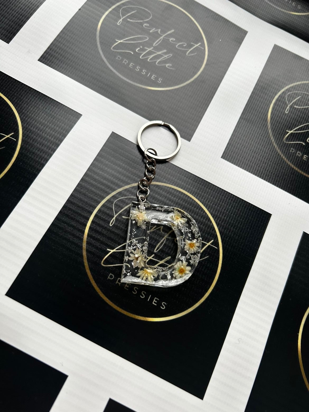 Resin Keyring - Silver D