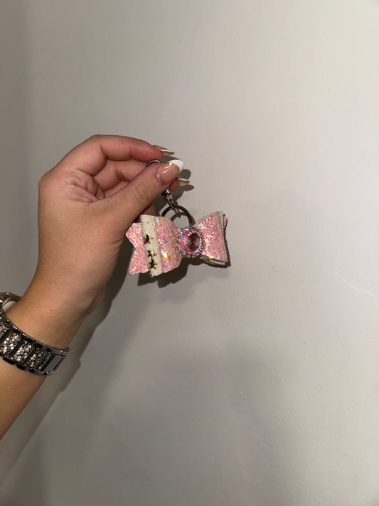 Bow Keyring - Light Pink Glitter/Gingerbread