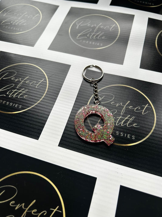 Resin Keyring - Pink/Green Q