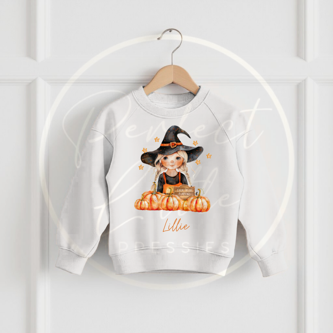 Halloween Kids Orange Dress Witch Dolly Sweatshirt