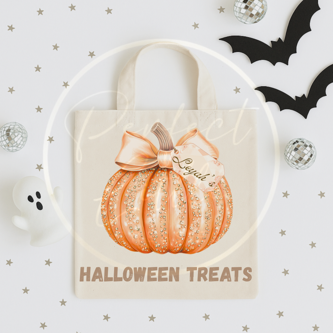 Halloween Glitter Effect Pumpkin Tote