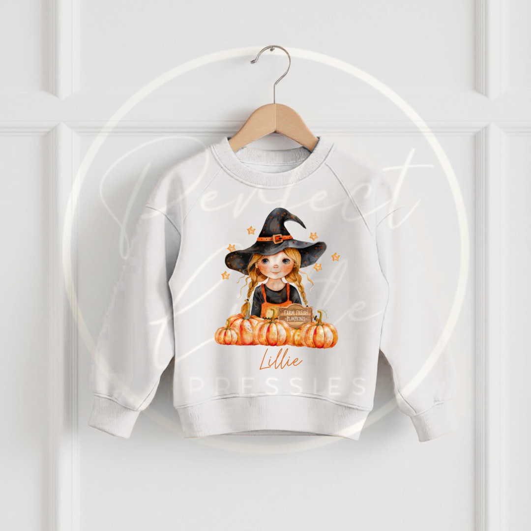 Halloween Kids Orange Dress Witch Dolly Sweatshirt