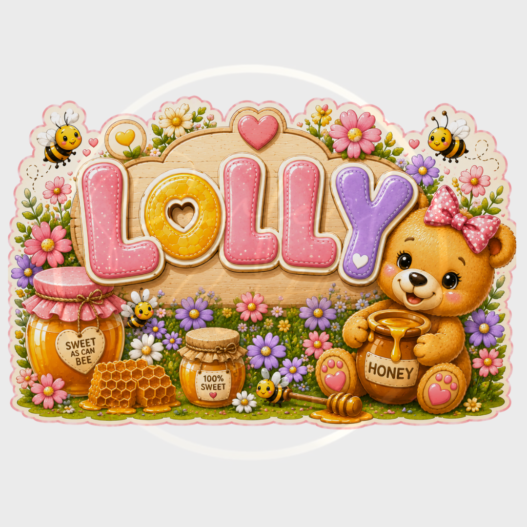 CUSTOM ADHESIVE DECAL - Pink Honey Bear Name