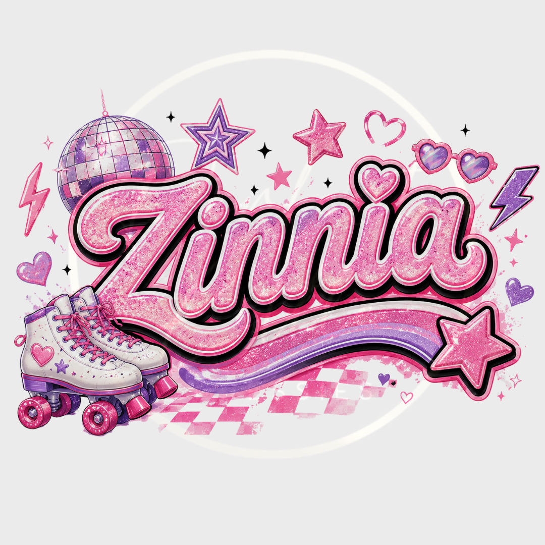 CUSTOM ADHESIVE DECAL - Pink Roller Skate Disco Name