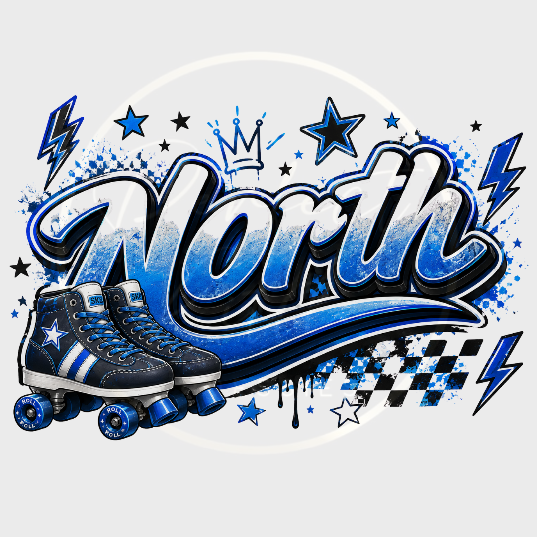 CUSTOM ADHESIVE DECAL - Blue Roller Skates Name
