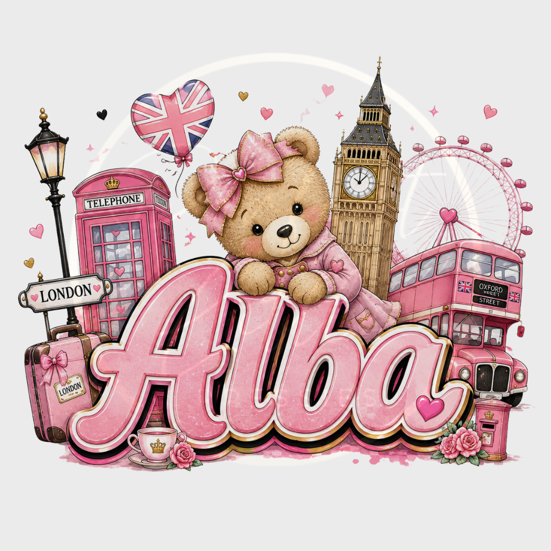 CUSTOM ADHESIVE DECAL - Pink London Bear Name
