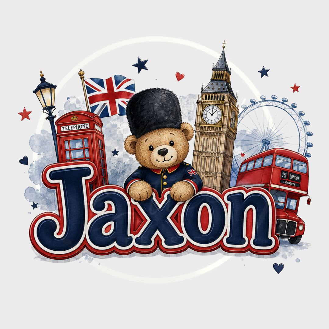 CUSTOM ADHESIVE DECAL - Little London Bear Blue Name