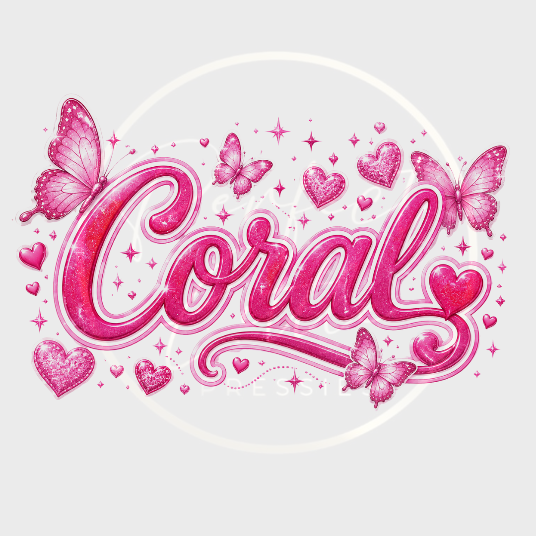 CUSTOM ADHESIVE DECAL - Pink Butterfly Glitter Name