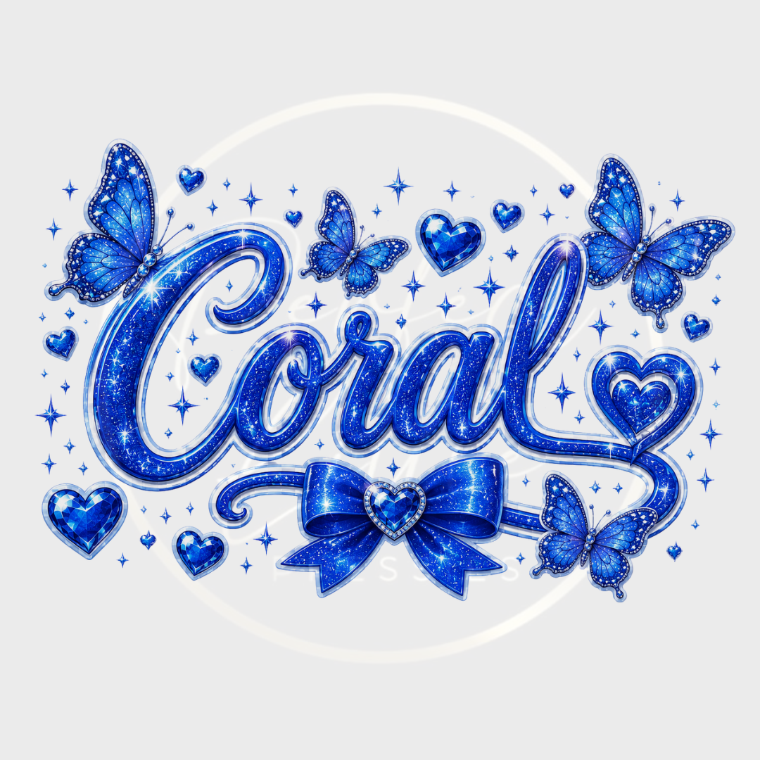 CUSTOM ADHESIVE DECAL - Sapphire Blue Glitter Name