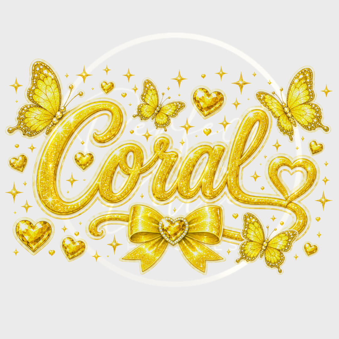 CUSTOM ADHESIVE DECAL - Yellow Glitter Name