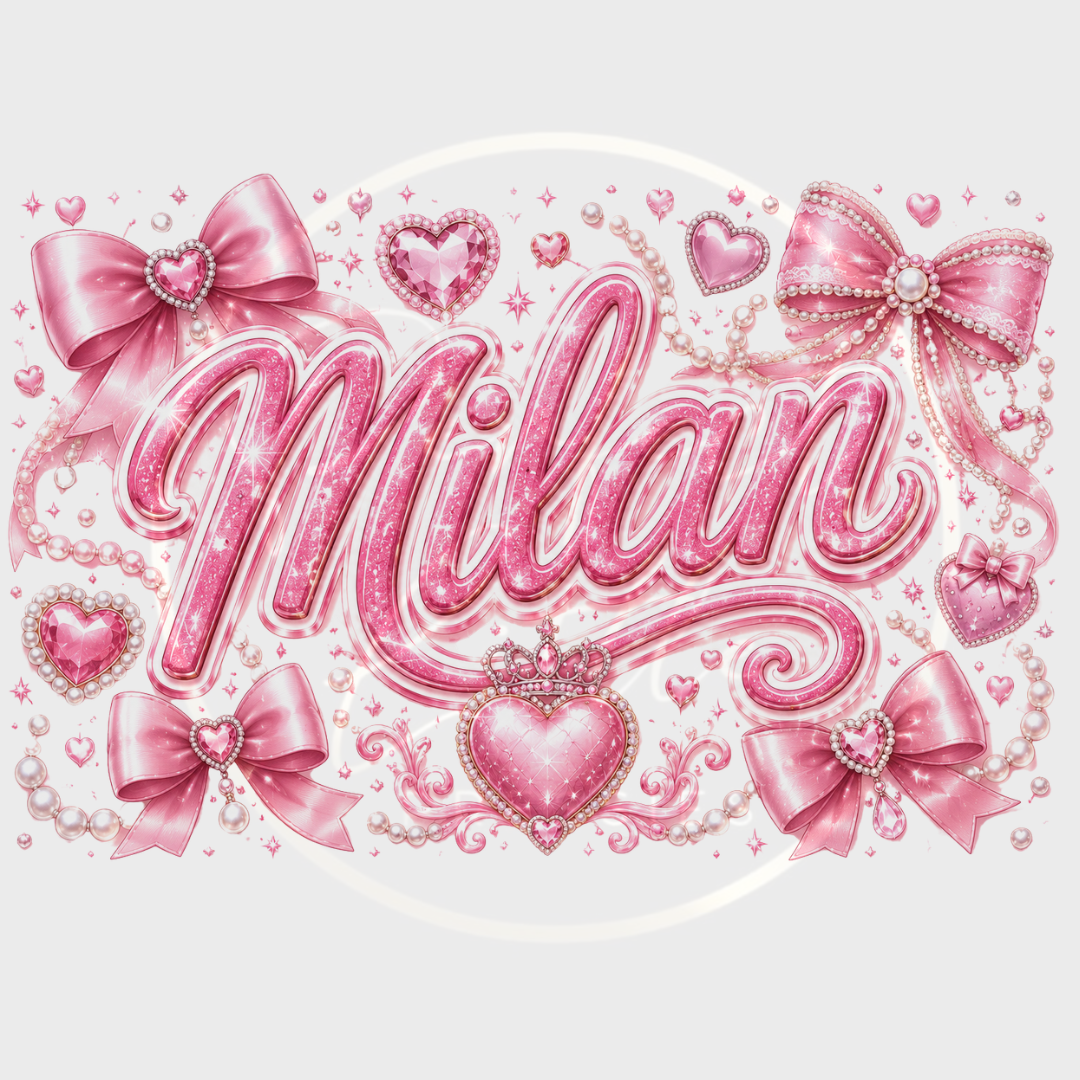 CUSTOM ADHESIVE DECAL - Pretty Pink Pearl/Bow Name
