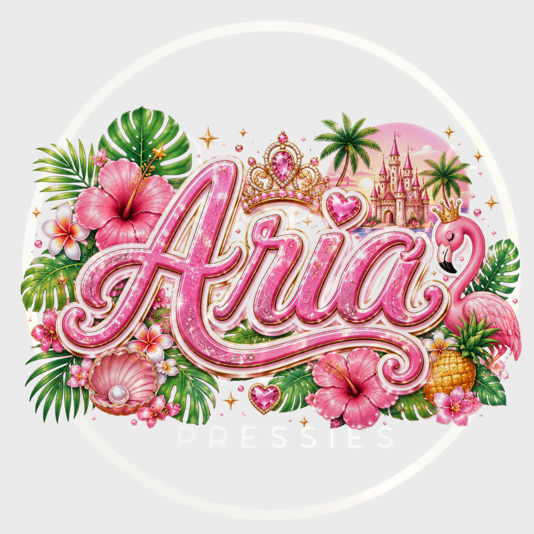 CUSTOM ADHESIVE DECAL - Pink Tropical Name