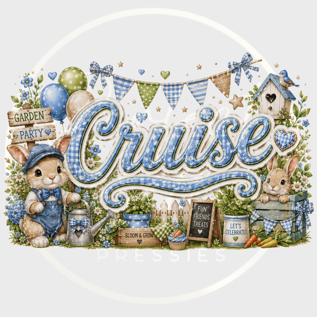 CUSTOM ADHESIVE DECAL - Blue Bunny Party Name