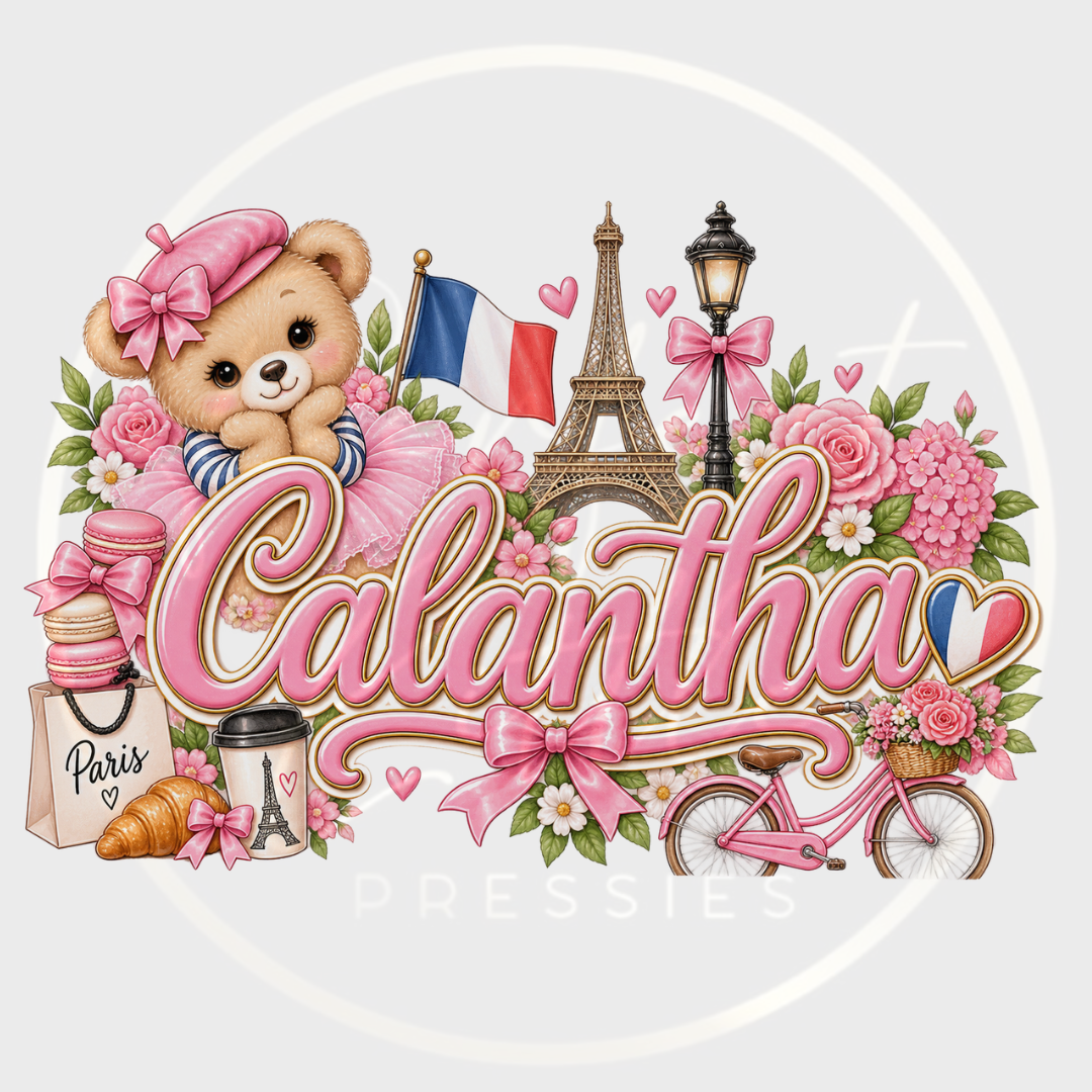 CUSTOM ADHESIVE DECAL - Little Pink France Bear Name