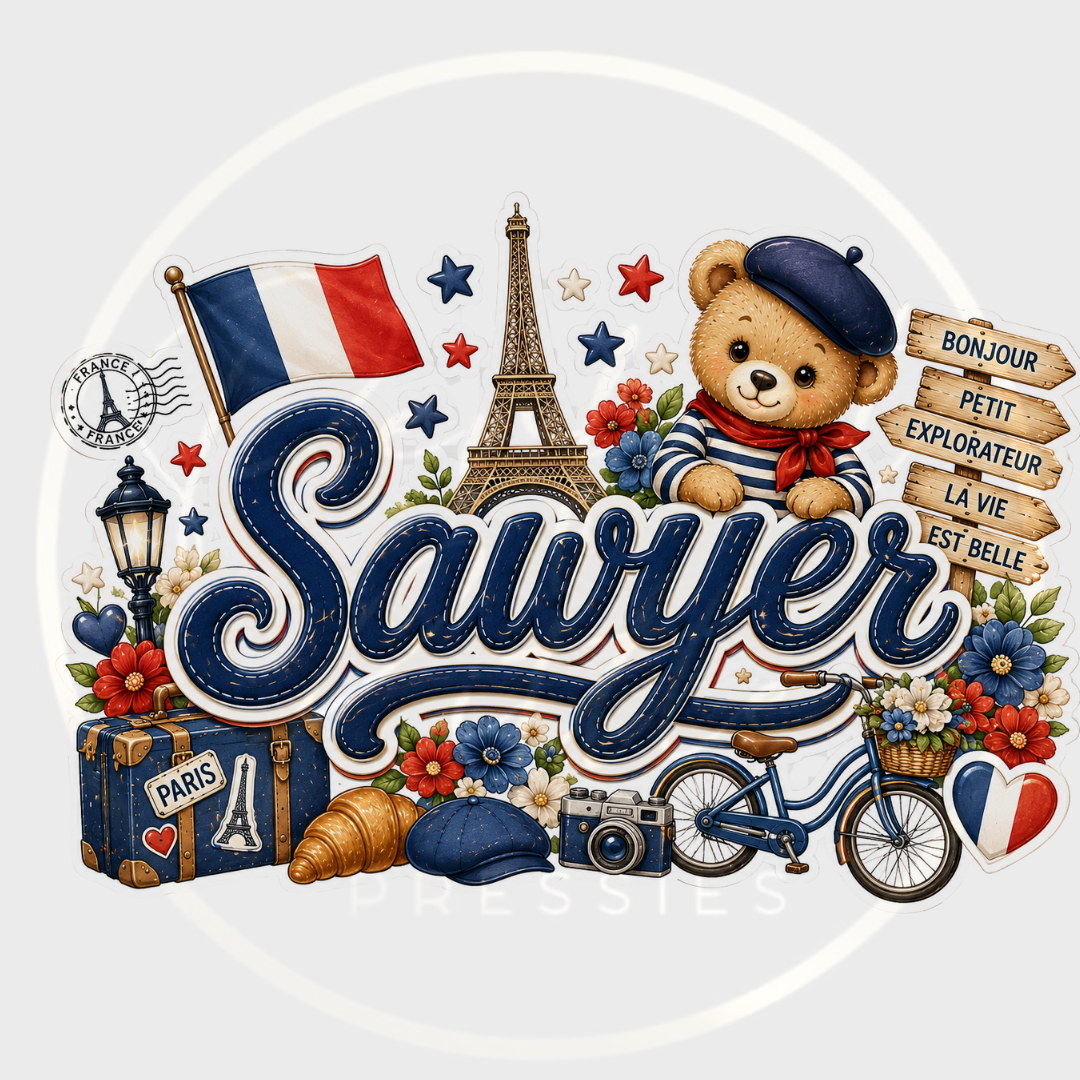 CUSTOM ADHESIVE DECAL - Blue Little France Bear Name