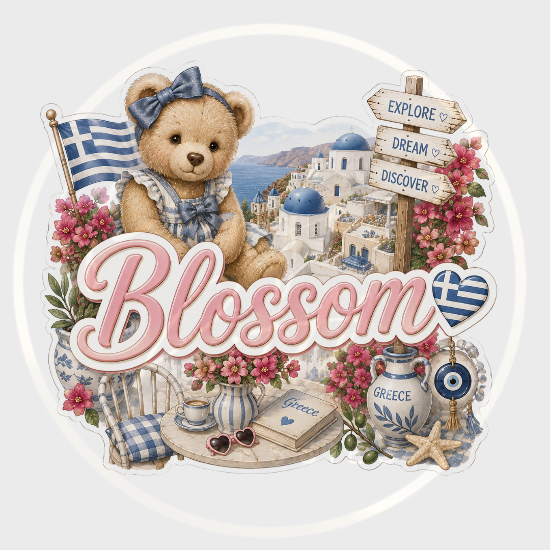 CUSTOM ADHESIVE DECAL - Little Pink Greece Bear Name