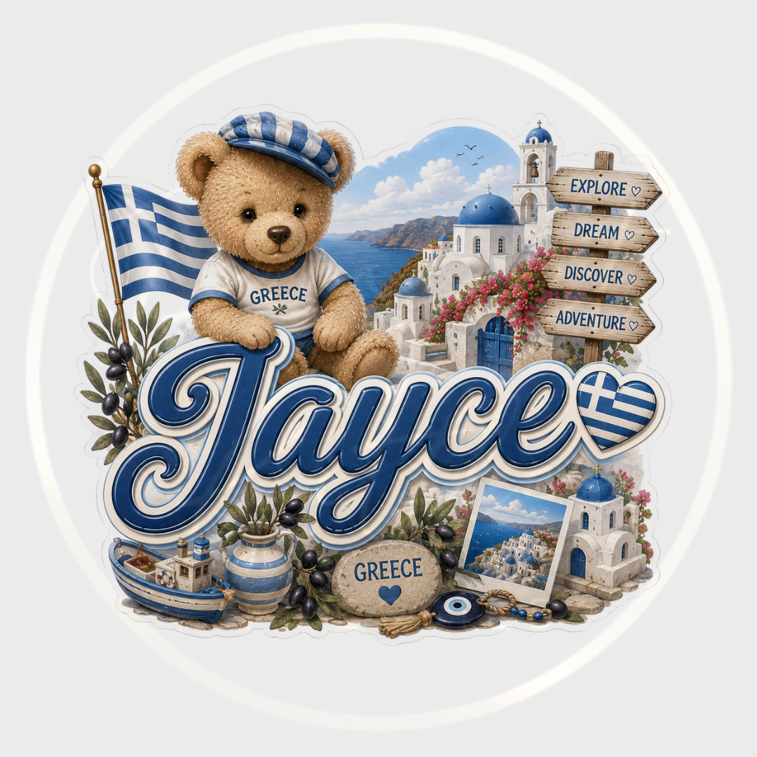 CUSTOM ADHESIVE DECAL - Blue Little Greece Bear Name