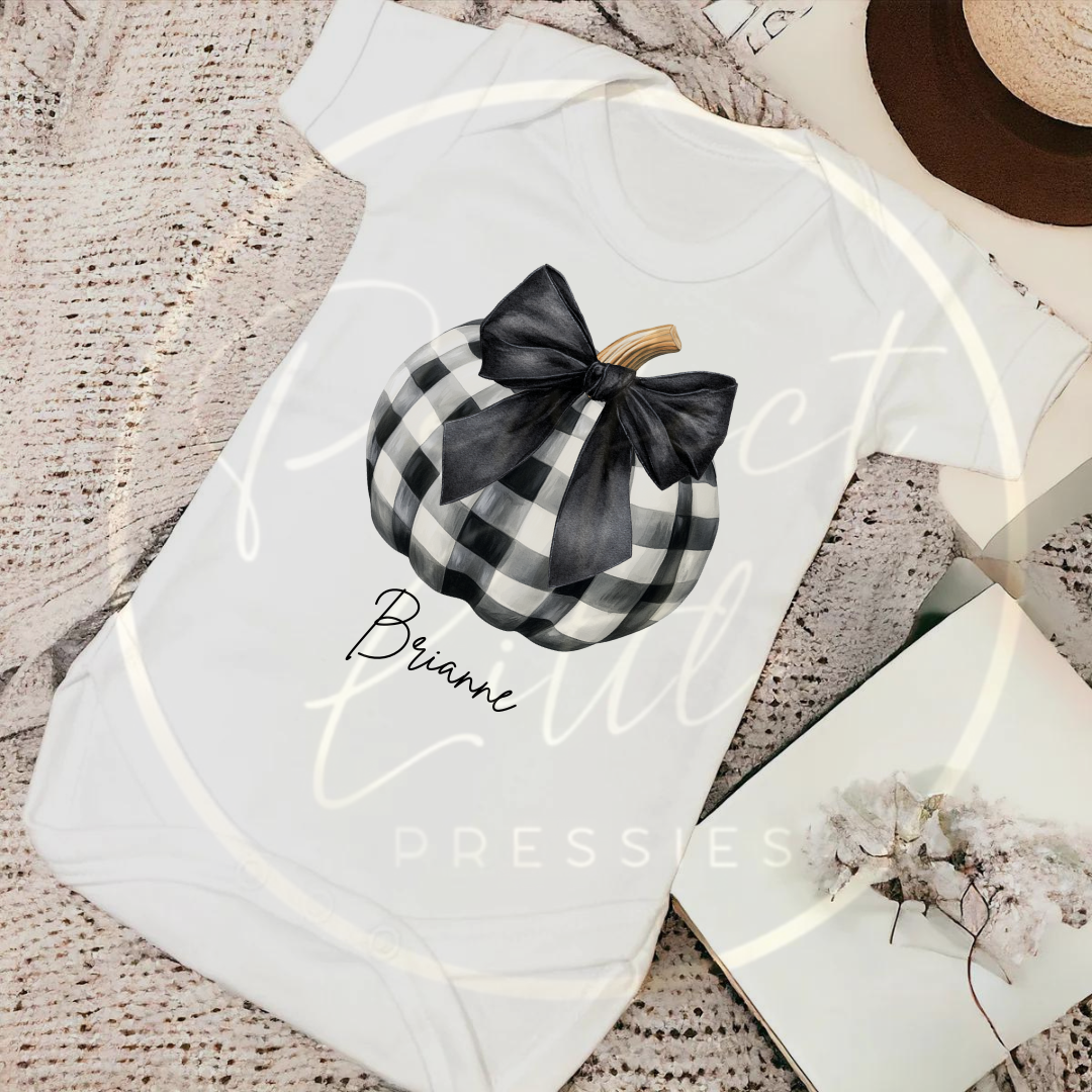 Halloween Check Pumpkin Baby Grow