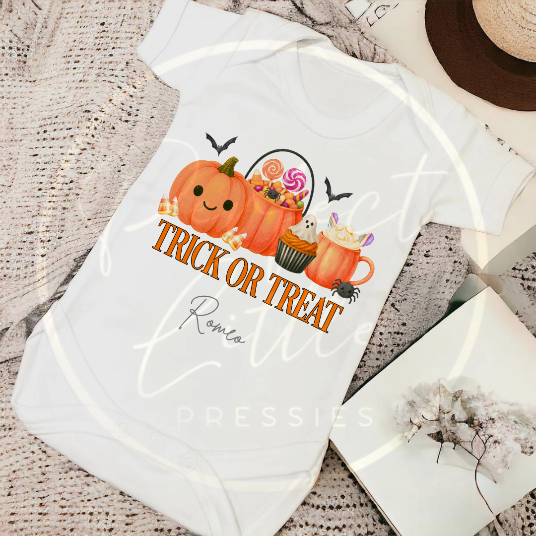 Halloween Orange Trick Or Treat Baby Grow