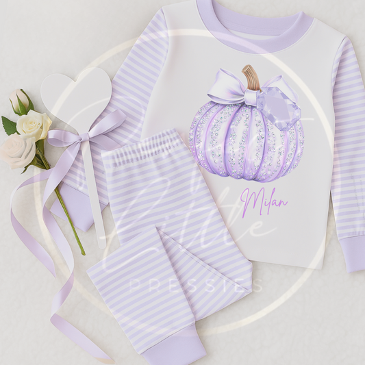 Halloween Kids Glitter Lilac Pumpkin Pyjamas