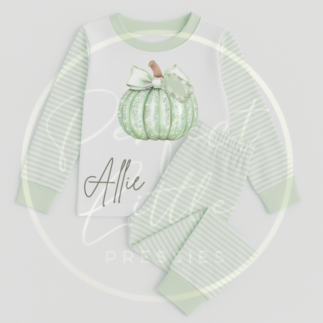 Halloween Sage Glitter Pumpkin Pyjamas