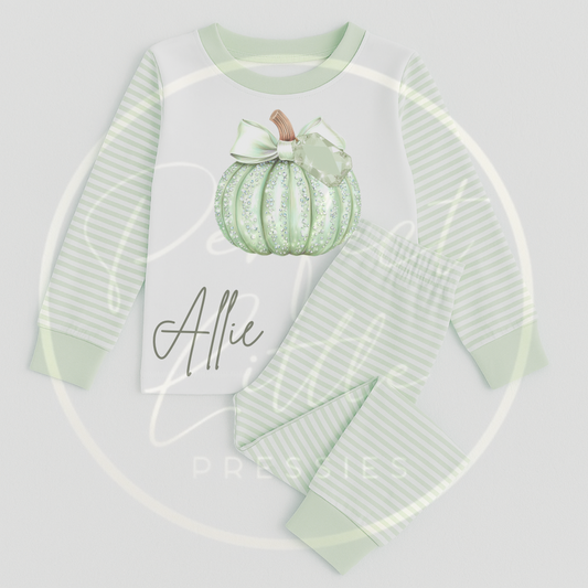 Halloween Sage Glitter Pumpkin Pyjamas