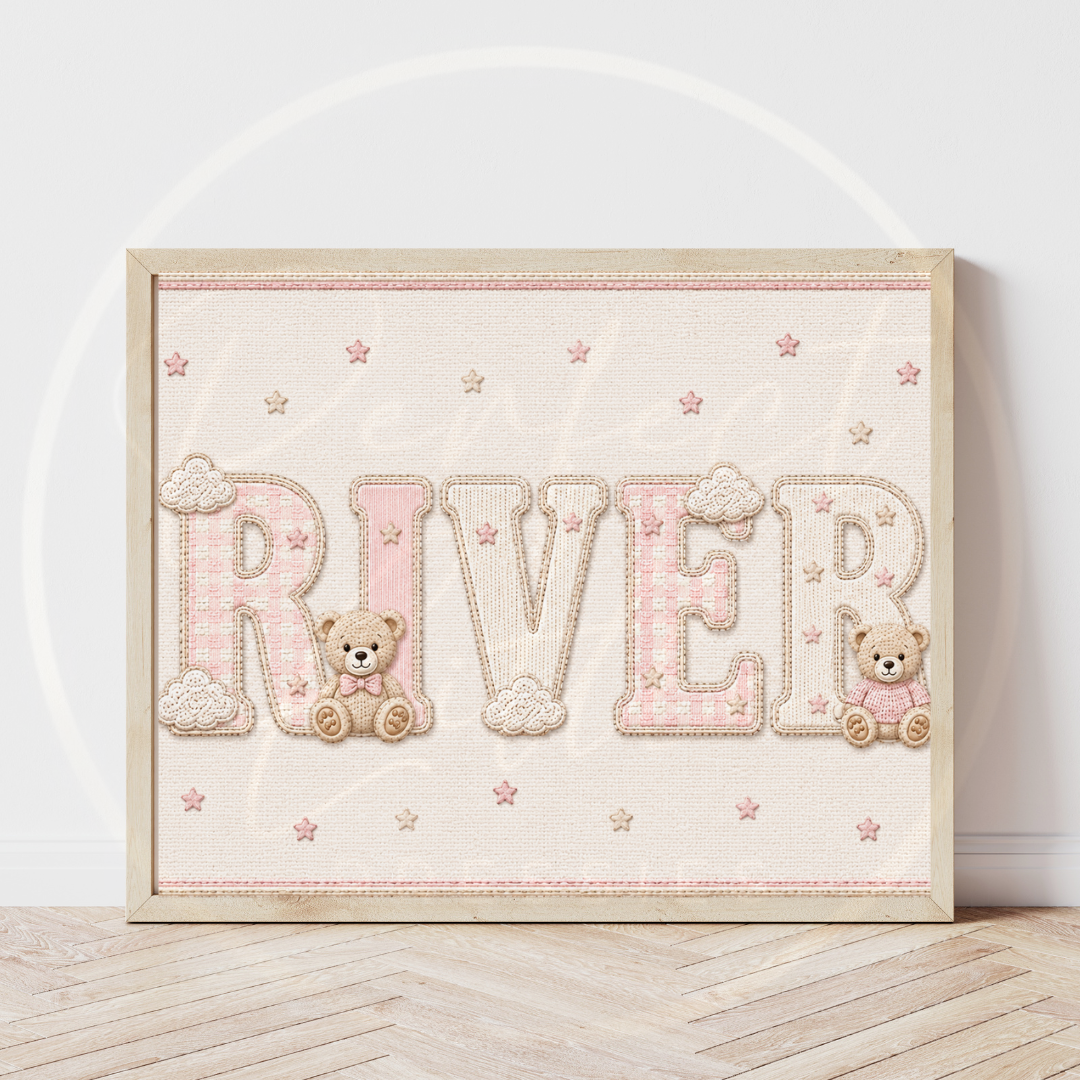 Custom Print - Pink Cloud Bear Name